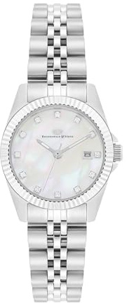 Rhodenwald & Söhne Damen Uhr Edelstahl Silber verziert mit Kristallen 5 ATM | Gliederarmband,Mineralglas,analog,Quarzwerk,Zifferblatt weiß,Perlmutt,Armbanduhr,Fashionuhr,Frauen,10010490