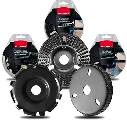ROTAREX 3-in-1 Set für Winkelschleifer – Profi-Holzwerkzeug für Fräsen, Schnitzen und Schleifen – Hochwertiger Stahl – Ø 120 mm und 125 mm