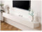 Soporte flotante para TV con cajones y puerta, armario de consola montado en la pared, madera maciza, agujero para enrutador y parte trasera hueca, estante de almacenamiento de TV, centro de
