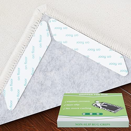 JIOL 16 Pcs Adhesive Grippers for Rug, Dual Sided Non Slip Rug Tape Washable Reusable Rug Stickers for Area Rug, Rug Stoppers Make Corner Flat, Grips Carpet Corners