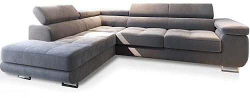 Masseno Ecksofa Selva L-S mit Schlaffunktion L-Form, Sofa mit Bettkasten, Wohnzimmersofa, Couch, Soffa, Bettsofa, Couchgarnitur- Hellgrau, Monolith 84