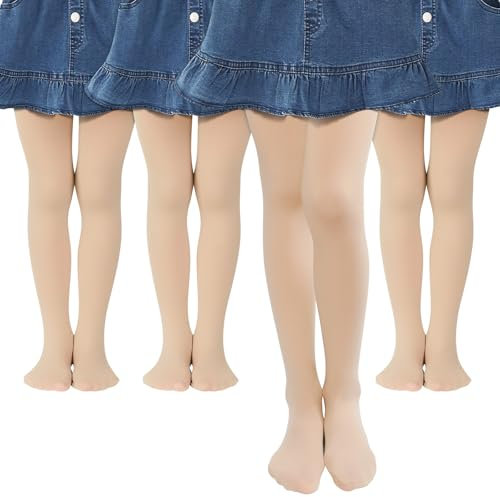 MK MATT KEELY 4er-Pack Strumpfhose Mädchen 80 DEN Kinderstrumpfhosen Ballett Hautfarben Tanzstrumpfhose Blickdichte,6 7 8 Jahre