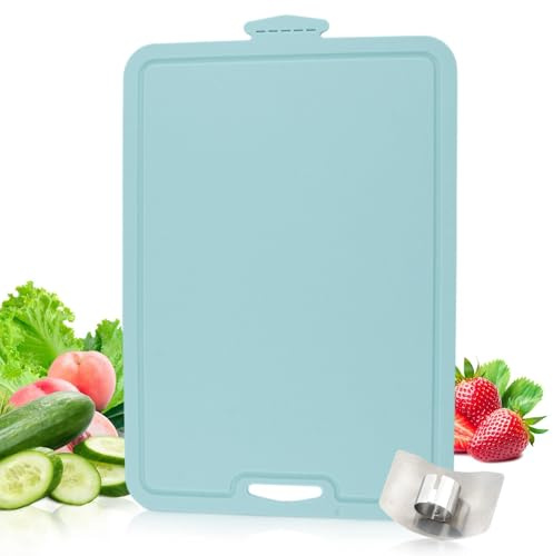 Flexible Chopping Board, Silicone Cutting Board with Finger Guard Non Slip Cutting Mat for Kitchen (Blue)