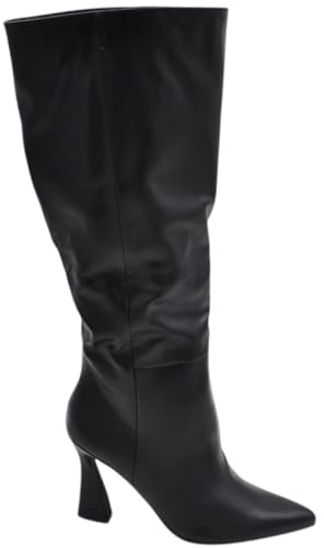 Stivali Alti Donna al Ginocchio in Pelle Nero a Punta Tacco Clessidra 10 cm Zip Lunga Aderente Moda Linea Basic (39 EU)