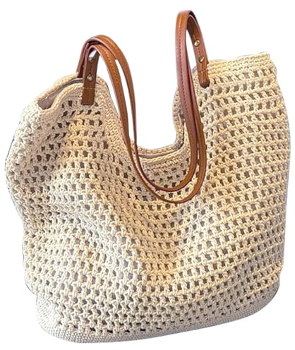 YayaVrillant Geflochtene Tasche, Korbtaschen Damen, Summer Stroh Handtasche Strandtasche Schultertasche Boho Korbtasche Tote Bag Basttasche Groß Gewebte Tasche Shopper Tasche Straw Bag