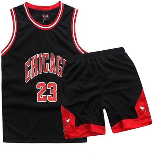DaceStar Basketball Kinder Trikot 2 Stücke,Jungen Basketball Trikot Kinder,Mode Basket Ball Kleidung Kinders,Basket-ball Jersey,Basket ball Weste Kinders,Schwarz,L