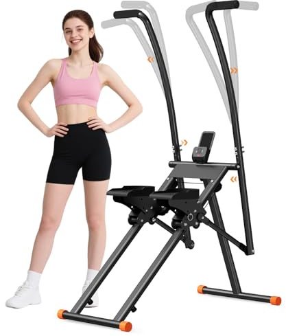 Máquina escaladora vertical, escaladora de escaleras con manubrio para gimnasio en casa, máquina de escalada de entrenamiento cruzado, escaladora compacta plegable con monitor LCD, pedales ajustables