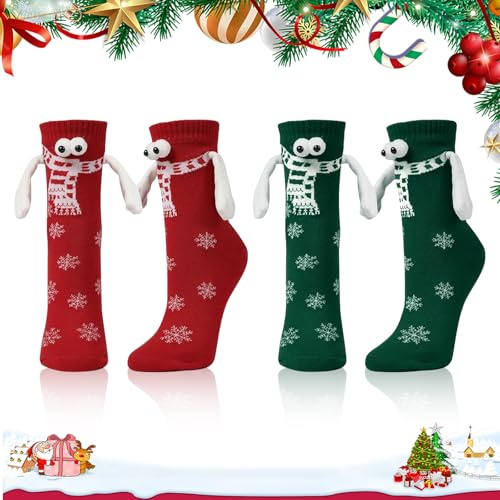 Ntwdby 2 Pair Lustige Magnetische Weihnachten Socken, Magnetische Christmas Socks für Frauen Männer, Hand in Hand Socken Magnet Weihnachten, Freundschaftssocken mit Händen, Weihnachtsgeschenke