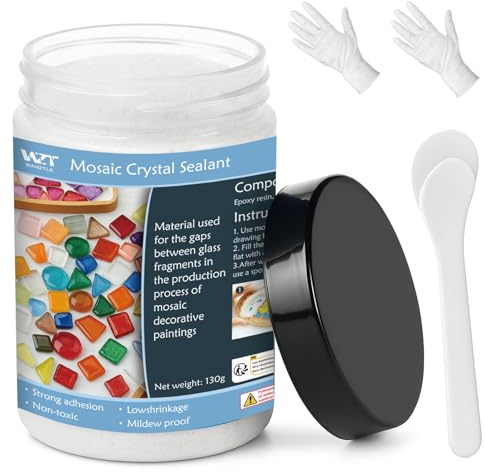 Mosaic Grout pour l'artisanat – Enduit de jointement en cristal blanc à séchage rapide, produit prêt à l'emploi pour l'art du verre DIY, cadeaux faits main et accessoires pour kit de mosaïque (130g)