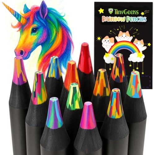 12 Regenbogenfarbstifte - Regenbogenkreiden - Mehrfarbstifte - Künstlerbedarf für Kinder von 8-12 Jahren, Geschenke zum Geburtstag für Mädchen von 5-12 Jahren, Bastelbedarf, Kleinigkeiten für Mädchen