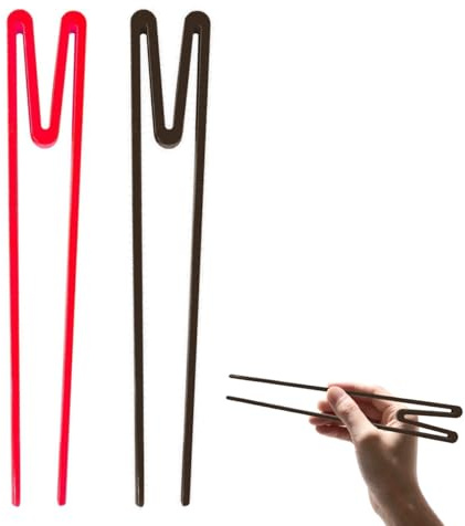 Gaodercha Practice Chopsticks for Beginners 2 Pairs Plastic M Shape Chopsticks Black Red Reusable Training Chopstickss for Adults Easy to Hold