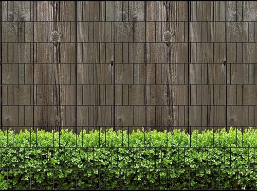 Zaundruck – Sichtschutzstreifen für Doppelstabmattenzaun, Zaunstreifen, Sicht- & Windschutz, wetterfest & UV-beständig, Rolle, PVC frei (Holzwand & Buxus)
