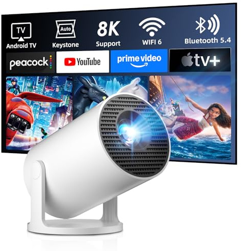 HY300Pro+ 2026 Ultra Smart Projector Built-in Android 14 Apps,12000 Lumens | Short Throw,1080P 4K & 8K Support,WiFi 6 Bluetooth 5.4,Auto Keystone,Mini Portable Projector for Bedroom/Outdoor/Home Theater