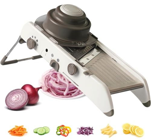 Aloskart All-in-One Mandoline Cuisine Professionnelle, Manuellement | Coupe Legumes Multifonctions, Épaisseur Coupe Reglable, Lames Intégrées, pour Oignon concombre carotte, Tranche et Julienne