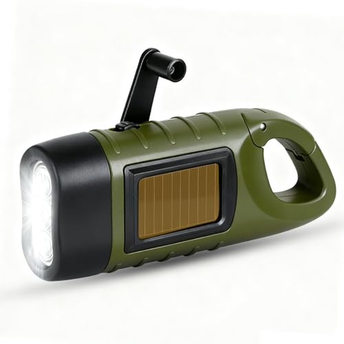 SJACXANM Lampe de poche LED puissante, lampe de poche LED portable rechargeable avec batterie solaire, lampe torche dynamo avec manivelle mousqueton pour camping, cyclisme, randonnée, chasse activités