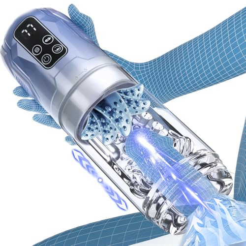 Automatic Male Masterbator Sex Toys for Men Masterubaters Cup | Multifunctional Aqua Massage with 7Thrusting Rotation Vibrating Sucking Licking Penis Pump Trainer Stroker
