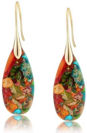 AOSWUD bunt Ohrringe mit Natürlichem Heilstein,Baumeln Tropfen Wassertropfen Fischreifenform Form Boho Stil,Statement-Ohrringe in Strahlendem Gold und Elegantem Silber Muttertagsgeschenke