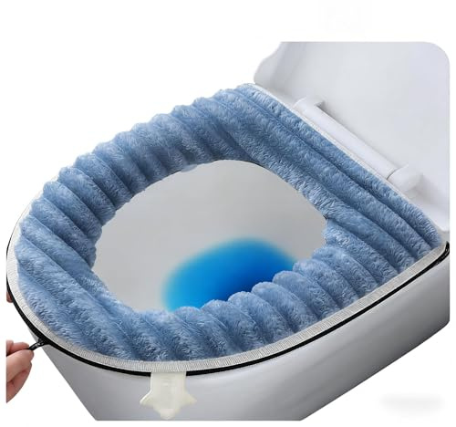 Washable Toilet Seat Cover with Adhesive, Padded Toilet Seat Cushion Universal Fit for Round Toilet - Blue Soft Comfort Seat Cover for Home, Hotel, Elderly & Hospital Use