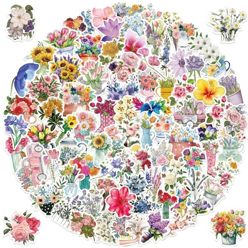 Floral Bookish Book Stickers Cute Aesthetic Sticker Vinyl for Kindle Laptop | 100pcs Cute Flower Kindle Sticker Waterproof Vinyl Reusable for Scrapbook, Water Bottles, Laptops