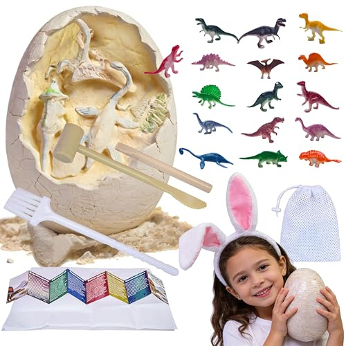LIHBCAIYI Dino Dig Kit with Jumbo Egg,16PCS Hatching Dinosaur Eggs Excavation Set Archeology Toys Fossil Digging Kits for Boys Girls,Dinosaur Party Decorations Easter Gifts for Kids Ages 6-12