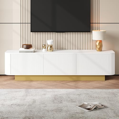 BTM Modernes TV-Lowboard mit Stauraum – Abgerundetes Design, Kabelmanagement, Texturfront, – Medienkonsole Wohnzimmer, 170 x 40,5 x 47 cm
