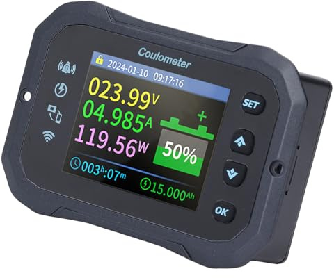 BAFOVY WiFi Battery Monitor with Bluetooth 10-100V 0-50A Battery Capacity Monitor with Shunt Remote Monitoring for RV Solar Home Energy Storage Lithium Lead