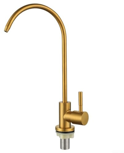 ZWEquipint Rubinetto depuratore d'acqua da cucina in acciaio inox 201, girevole a 360°, singolo rubinetto con filtro di raffreddamento con grande apertura per tubi G1/2 G1/4, oro (acciaio inossidabile