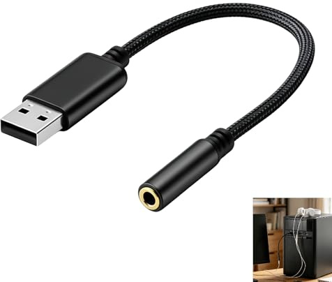 Adaptador USB Jack 3.5mm, Tarjeta Sonido Externa USB con Entrada y Salida TRRS, Soporta 24 Bit 96 KHz, Convertidor USB a Auxiliar para Auriculares y Micrófono para PC Portátil Mac Linux PS5 PS4 Switch