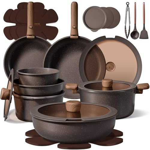 CAROTE 27-Piece Pots and Pans Set Non Stick with Detachable Handle, Nonstick Cookware Sets, Kitchen Cooking Set - Camping Cookware, Dishwasher & Oven Safe, Induction Compatible