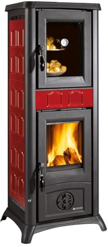 La Nordica Gemma Forno 165 - Stufa a legna da 6 kW, in ghisa smaltata bordeaux, con vano forno, diametro 120 mm, stufa permanente per legna da ardere, compatto, design classico (ceramica Elegance