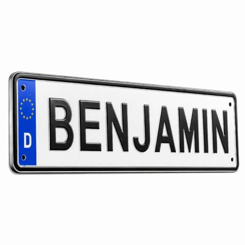Personalisiertes Kfz Kennzeichen mit Wunschtext & Namen | 400 × 100 mm Nummernschild aus Metall, Parkplatzschild für Auto, Garage, Werkstatt, Privatparkplatz, Dekoration