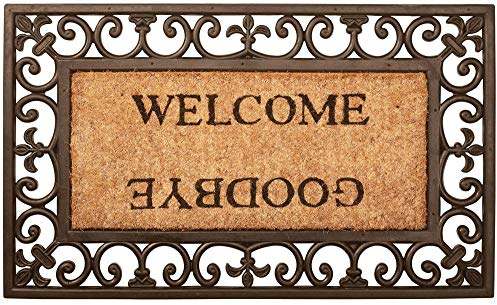 Esschert Design Schmutzfangmatte, Fußmatte mit Motiv „Welcome/Goodbye“ aus Gummi mit Kokoseinlage, rechteckig, ca. 76 cm x 45 cm
