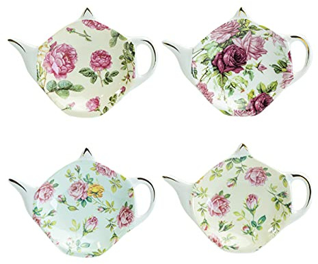 Gracie China Rose Chintz 4-Inch Tea Bag Holder, Set of 4