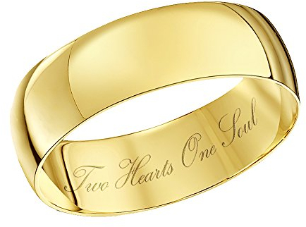 Theia Unisex Ehering 9 Karat Gelbgold, Massive D-Form, Gravur Two Hearts One Soul poliert, 6mm - Größe 59 (18.8)