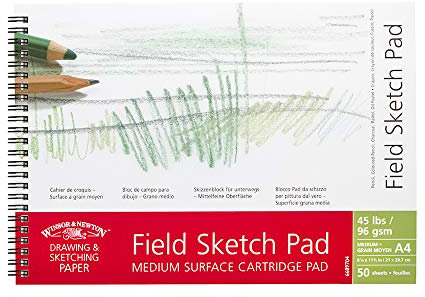 Winsor & Newton Zeichenblock, mittlere Körnung, reinweiß, Spiralbindung, reinweiß, 96g/m², 50 - Blatt, DIN A4