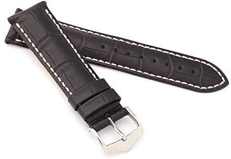 HIRSCH Unisex Uhrenarmband Alligator Style Modell Modena 22 mm Schwarz