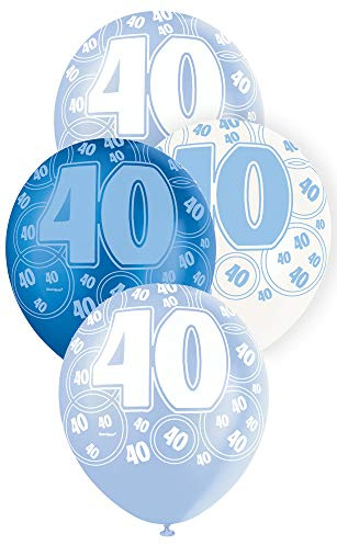 Unique Party 80885 - 12 Latex Glitz Blue 40th Birthday Balloons, Pack of 6