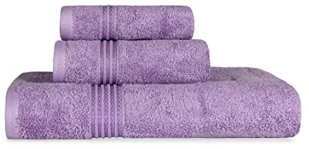 SUPERIOR Egyptian Cotton 3-Piece Towel Set, Basic Towels for Bathroom, Home Decor, Guest Bath, Shower, Apartment, Included 1 Face, 1 Hand, 1 Bath Towel, Washcloth, Quick Dry, Royal Purple