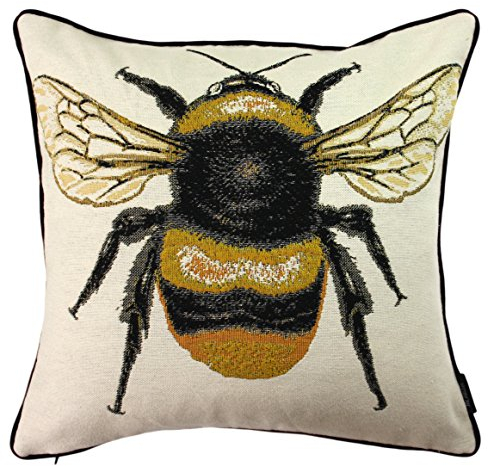 McAlister Textiles Bugs Life | Kissenbezug für Sofakissen mit gesticktem Bienenkönigin-Motiv | 43 x 43cm | gewebtes Tiermotiv | Deko Kissenhülle für Zierkissen, Sofa, Bett, Couch Motivkissen