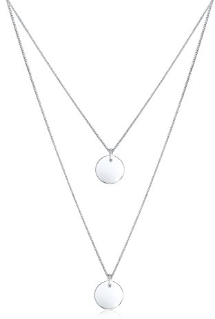 Elli Halskette Damen Plättchen Anhänger 2-lagig in 925 Sterling Silber