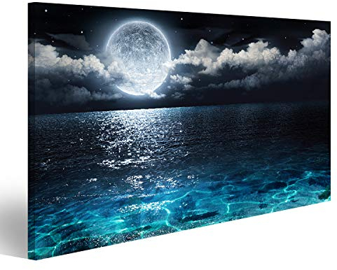 islandburner Bild auf Leinwand Vollmond Am Meer In Die Nacht Bilder Wandbilder Poster