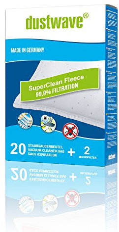 Dustwave® Lot de 20 sacs d'aspirateur pour aspirateur Moulinex 1350 Power Clean - Fabriqué en Allemagne + micro-filtre inclus