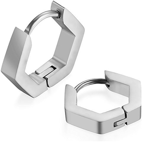 JewelryWe Schmuck Herren Damen Creolen Ohrringe, Edelstahl Geometrisch Sechseck Hexagon Ohrstecker Ohrhänger Ohrschmuck Ohrklemmen, Silber