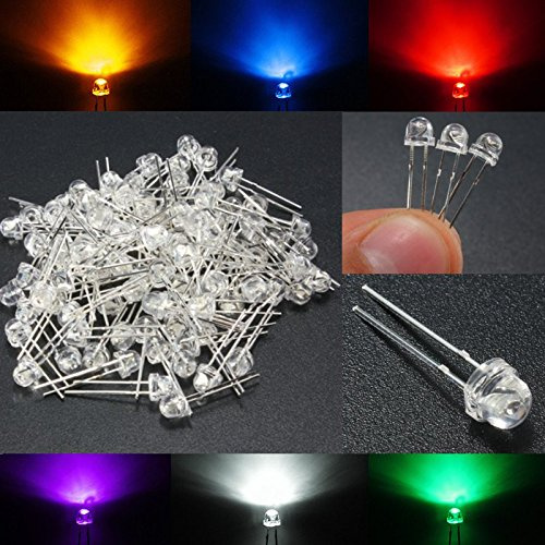 MASUNN 100PCS 5MM 6 Color Straw Hat LED Emitting Diodes Water Clear DIY Wide Angle Light - White
