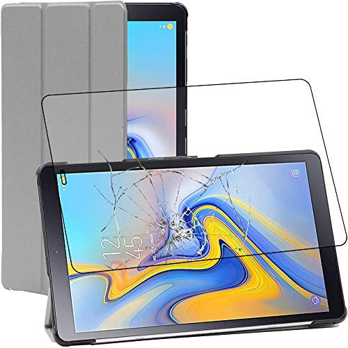 ebestStar - Cover per Samsung Galaxy Tab A 10.5 (2018) T590 T595, Custodia Protezione Flip Magnetica, Slim Case Sottile Pelle PU, Grigio + Vetro Temperato