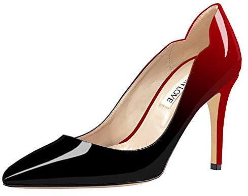 JOY IN LOVE Damen Pumps Schuhe 3,5 Zoll Stiletto High Heels Spitze Zehe Kleid Pumps, V-rot-schwarz Patent, 37 EU