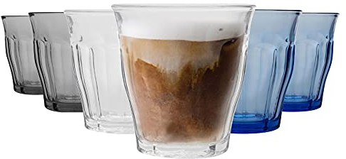 Duralex 6 pièces Picardie Potable Tumbler Verres Set - Gobelets en Verre trempé pour l'eau, jus, Whisky - 3 Couleurs - 250ml