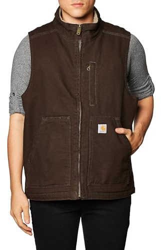 Carhartt Loose Fit Washed Duck Sherpa-Lined Mock-Neck Vest Capispalla da Lavoro, Marrone Scuro, XX-Large Uomo
