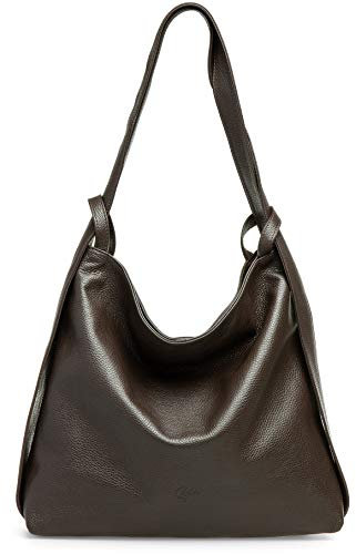 Caspar 2in1 Große Leder Rucksack Schultertasche XL Elegante Damen Handtasche - PREMIUM LINE - Modell No.786 - Made in Italy, Farbe:dunkelbraun, Accessoires:One Size