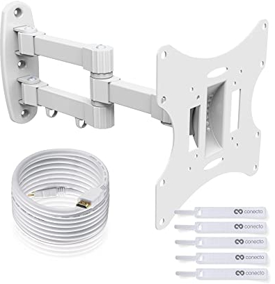 TV Wandhalterung für 17-42 Zoll (ca.43-107cm) Flach & Curved LCD LED OLED Fernseher & TFT Monitor | Schwenkbar Neigbar Ausziehbar | Wand Halter Fernseher Halterung | VESA 75x75-200x200 | Weiß